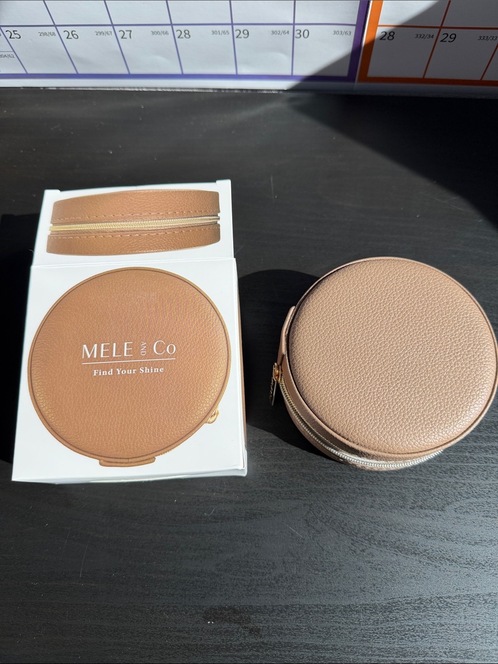 Round Travel Jewelry Case in Light Brown
